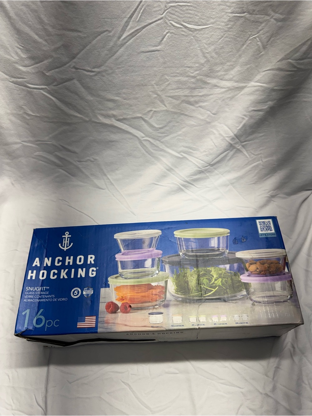 Anchor Hocking Glass Food Storage Set with Blue and Purple Lids